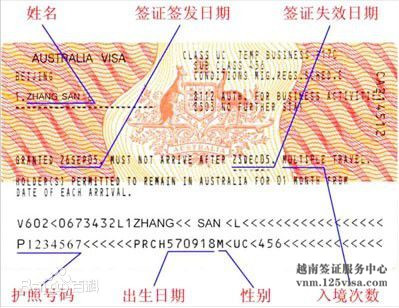 越南签证样图