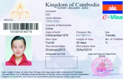 柬埔寨电子签证样图