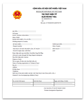 越南电子签证样本